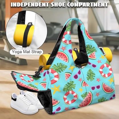Yoga Mat Bag for Men Women Canvas Yoga Mat Carrier Take In Out Mat Easily for Beach Swim Bags Pool Sports Gym - color: Beach Style