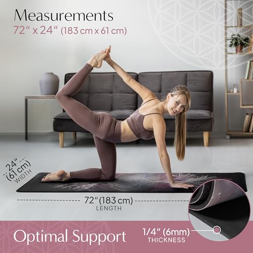 HIGHTOP Yoga Mat with Strap Non-Slip 6mm Thick, Premium Suede & TPE Tree-of-Life Root Chakra Design (72”x24”) Yoga, Hot Yoga, Pilates and Sweaty Workout
