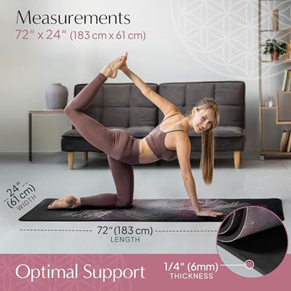 HIGHTOP Yoga Mat with Strap Non-Slip 6mm Thick, Premium Suede & TPE Tree-of-Life Root Chakra Design (72”x24”) Yoga, Hot Yoga, Pilates and Sweaty Workout