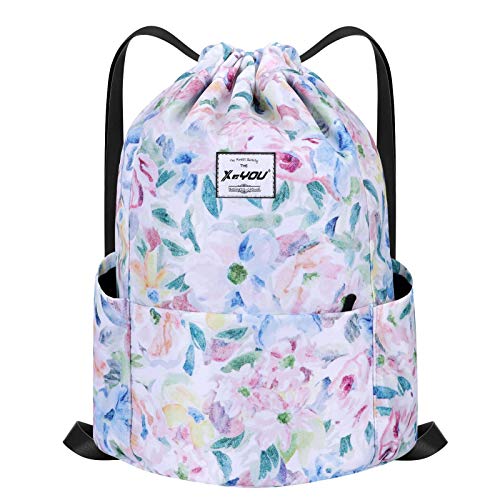 XEYOU Drawstring Backpack Bag Sport Gym Sackpack Beach Cinch Bag | Lightweight Swimming Bag, Water-Resistant Fabric, Travel Daypack for Women and Men - color: Oil Painting Flowers