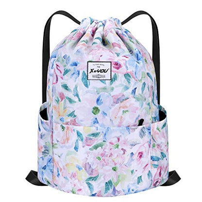 XEYOU Drawstring Backpack Bag Sport Gym Sackpack Beach Cinch Bag | Lightweight Swimming Bag, Water-Resistant Fabric, Travel Daypack for Women and Men - color: Oil Painting Flowers
