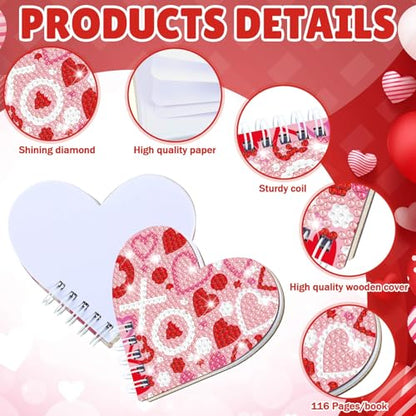 Fuyoooo 12 Pcs Valentine's Day Diamond Art Notebook Kits for Adults - style: Heart