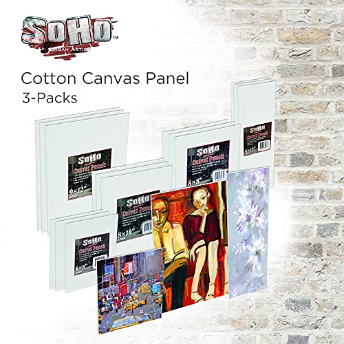SoHo Artist Cotton Canvas All Media Panels - 6x6-3 Pack of Double Primed Cotton Acid-Free Panels Bonded Canvases for Paintings, Artwork and More - size: 6x6