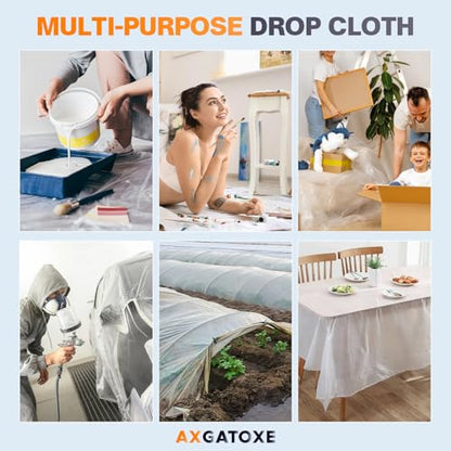 Axgatoxe 12 x 9 Ft Plastic Drop Cloths for Painting (6-Pack) | Plastic Painter's Sheeting & Tarps for Painting Supplies, Waterproof & Dust-proof Furniture/Couch/Floor Protection Cover - size: 6-Pack