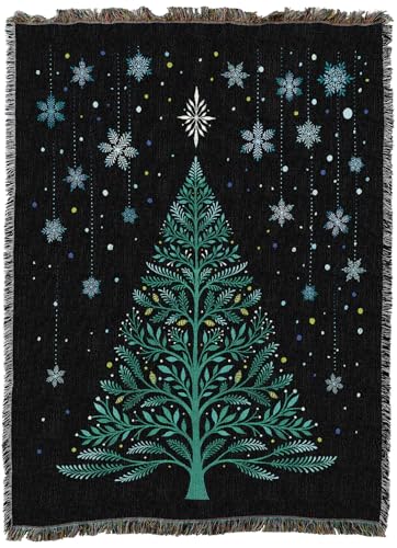 Pure Country Weavers Christmas Night Tree Snowy by Episodic Drawing - Gift Tapestry Throw Blanket Woven from Cotton - Made in The USA (60X80) - color: Christmas Night Tree Snowy, size: 60x80