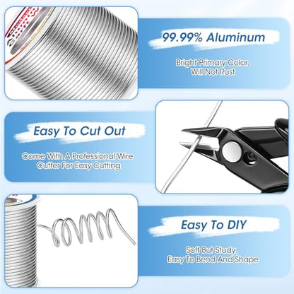 Modacraft 12 Gauge Aluminum Wire - 100 Ft Bendable Craft Wire with Cutter | 2mm Aluminum Wire Soft Craft Wire with Cutter for Sculpting, Jewelry Making, Doll Making, Bonsai Training & DIY - color: Silver, size: 12 Gauge
