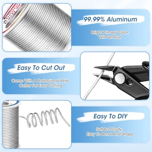 Modacraft 12 Gauge Aluminum Wire - 100 Ft Bendable Craft Wire with Cutter | 2mm Aluminum Wire Soft Craft Wire with Cutter for Sculpting, Jewelry Making, Doll Making, Bonsai Training & DIY - color: Silver, size: 12 Gauge
