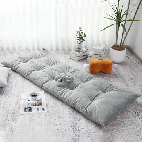 BALAPET Floor Lounger Pillow,Foldable Light Thick Tufted Floor Pillow Cushion with Elasticized Webbing for Easy Storage Floor Lounger for Meditation, Playing, Yoga, Reading, Sleeping(Light Gray) - color: Light Gray