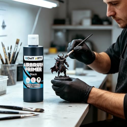 HOMY ARTY Airbrush Primer - Black, 8.45 fl.oz. Acrylic Primer | for Airbrush Paint, Quick-Drying Matte Finish for Acrylic Paint with Excellent Adhesion to Plastic Models, Metal, Canvas - color: Black