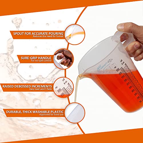 16oz, 1 Pint (2 cup) Measure Pitcher - Convenient Conversion Chart – Multi Purpose Food Grade Great for Cooking, Hobbies, Shop Oil, Fluids, Pool Spa and Lawn with High Chemical Resistance by Turnah - size: 16 oz