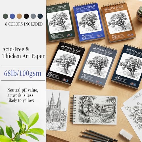 18 Pack Sketch Books Bulk 5.5x8.5 Inch Top Spiral Bound Sketch Pad 720 Total Sheets 6-Color Small Sketchbook 68lb/100gsm Acid-Free Drawing Paper for Students Beginners Travel Classroom Art Supplies - size: 5.5 x 8.5 in