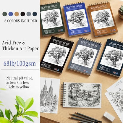 18 Pack Sketch Books Bulk 5.5x8.5 Inch Top Spiral Bound Sketch Pad 720 Total Sheets 6-Color Small Sketchbook 68lb/100gsm Acid-Free Drawing Paper for Students Beginners Travel Classroom Art Supplies - size: 5.5 x 8.5 in