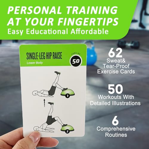 Half Balance Ball Workout Cards, 62 Exercises Cards Deck Large Size 5" x 3.5" Fitness Cards for Women & Men, Beginner Fitness Guide to Training Exercises at Home or Gym - style: Half Balance Ball