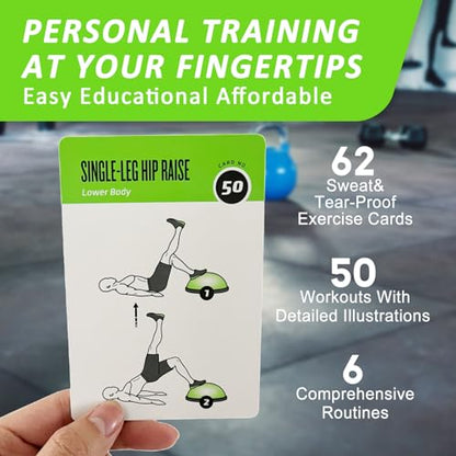 Half Balance Ball Workout Cards, 62 Exercises Cards Deck Large Size 5" x 3.5" Fitness Cards for Women & Men, Beginner Fitness Guide to Training Exercises at Home or Gym - style: Half Balance Ball