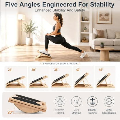 2-in-1 Wooden Slant Board for Calf Stretching & Balance Board