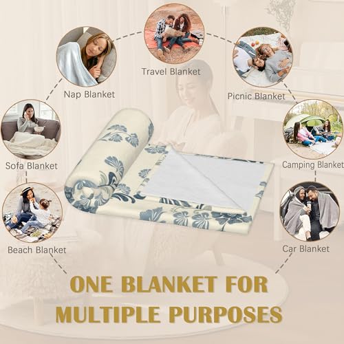 Damask and Paisley Blanket, Navy Flower Soft Lightweight Throw Blanket for Sofa Couch Bed Room 50x60 inch - color: Navy Blue