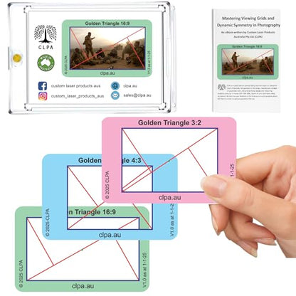 Golden Triangle Directors Viewfinder Card | Australian Designed and Made; Artist Viewfinder for Drawing and Photography; 3:2, 4:3 and 16:9 - size: Golden Triangle