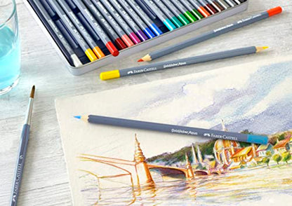 Faber-Castell Goldfaber Aqua Watercolor Pencils - Pre-Sharpened Water Colored Pencils (12 Count) | Shatterproof and fully water-soluble watercolour pencils in metal case