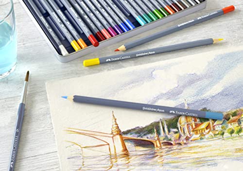Faber-Castell Goldfaber Aqua Watercolor Pencils - Pre-Sharpened Water Colored Pencils (12 Count) | Shatterproof and fully water-soluble watercolour pencils in metal case