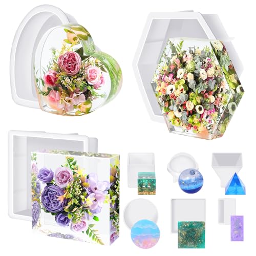 KISREL Large Resin Molds, 3 PCS Silicone Molds Kit for Resin Including Large Hexagonal and Square Heart Resin Mold, Epoxy Resin Molds for Flower Preservation Kit - size: Large 3 PCS