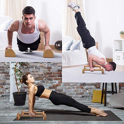 Pushup Stands - Wooden Push Up Bars Gym Gear Equipment with Anti-Slid Mat Workout Solid Exercise Women Men Portable Fitness - style: Regular