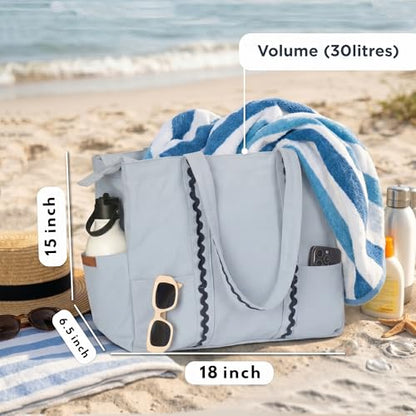 Folkulture Beach Tote Bags For Women, Beach Must Haves 2026-18x15 Inch | Waterproof,Sandproof, Large Tote Bags for Women, Swimming Pool, Beach Essentials, Simple Modern Pool Bag, Bolsos Para Mujeres - color: Ice Blue