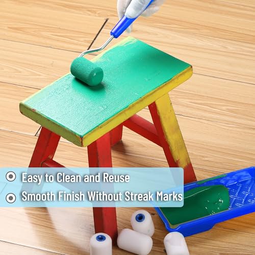 Bates- 2 Inch Foam Paint Roller Kit, 10 Pack Small Paint Roller Kit | 1x Plastic Paint Tray 2x Clear Disposable Tray Liners 1x Roller Frame & 6x Mini Foam Covers for Painting Wall Door Cabinet - color: Blue