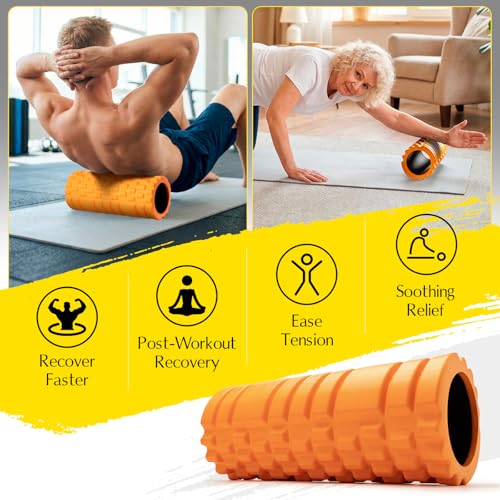 Foam Roller High-Density Massage Roller for Deep Tissue & Muscle Recovery - color: Orange
