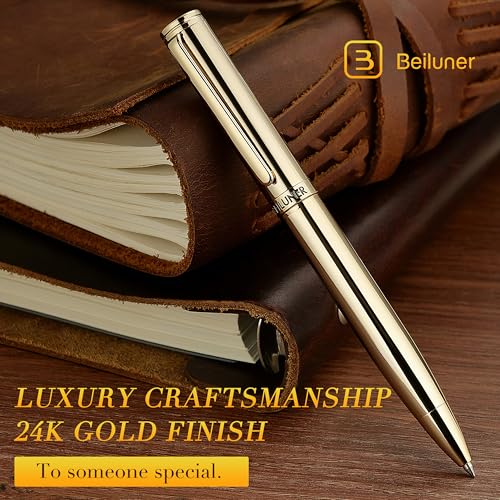 BEILUNER Gold Gel Pen, Stunning Luxury Pens with 24K Gold Plating, Black Ink Refill, Executive Gift Set for Family & Friends, Writing, Fancy, Office, Retractable, Graduation Gifts, Nice Designer Pens - color: Gold