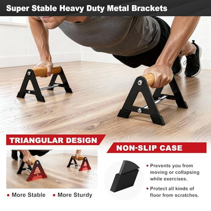 Wooden Push Up Bars for Floor, 6.5 Inch, 500 lb, Black, 2 PCS Set