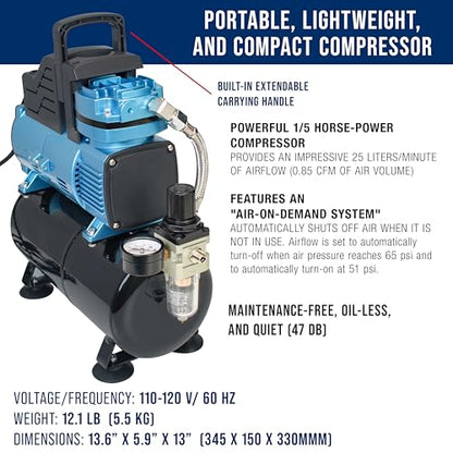 Master Airbrush 1/5 HP Cool-Runner Dual Fan Tank Air Compressor Kit Model TC-426 - Professional Single-Piston with 2 Cooling Fans, Runs Longer without Overheating - Regulator Water Trap, Holder - style: Super Cool Runner Tank