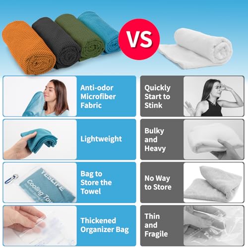 YESLIFE 4-Pack Cooling Towels (40"x 12"), Cooling Neck Wraps, Ice Towel - color: Black, Army Green, Orange, Blue