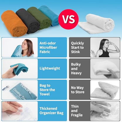 YESLIFE 4-Pack Cooling Towels (40"x 12"), Cooling Neck Wraps, Ice Towel - color: Black, Army Green, Orange, Blue