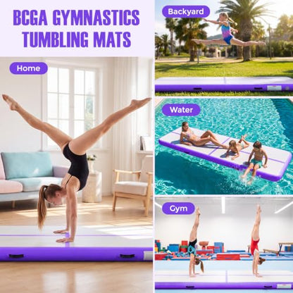 Inflatable Gymnastics Mat Air Tumble Track Tumbling Mats with Pump - color: Purple, size: 10ft*3.3ft*4inch(3m*1m*10cm)