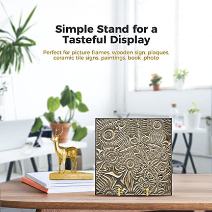 TR-LIFE Plate Display Stand - 4.5 Inch Holder + Metal Frame for Picture, Decorative Plate, Photo Easel, Tabletop Art (Gold 2 Pack) - size: 4.5 Inch