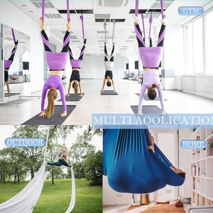 Aerial Silks Yoga Swing Set, Fitness Aerial Yoga Kit | Anti-Gravity Flight Aerial Yoga Hammock Kit; Low/Non Stretch Nylon Tricot Fabric; For Fitness & Dance; Hardware Included - color: 9Yards-Black