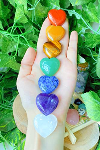QINJIEJIE 7Pcs 7 Chakras 1.2" Heart Crystal Large Stone Healing Crystals - color: Y- 1.2" Large - 7pcs