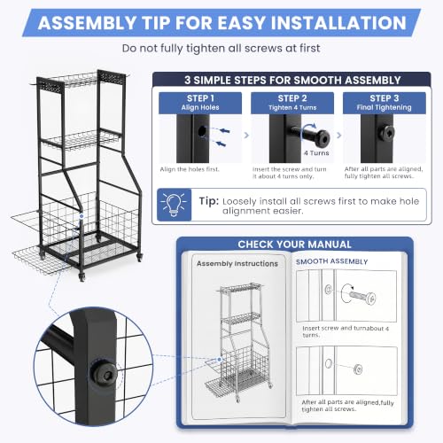 Garage Ball Storage Sports Equipment Organizer with Bat Rack