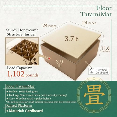 BJDesign Square Tatami 벤치 플랫폼, 이구사 러쉬 그래스 탑, 내추럴 2세트