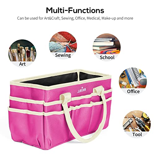 JJRING 600D Nylon Craft & Art Organizer Tote Bag With Pockets, Rose Red | Art Caddy Storage Bag For Art, Craft, Sewing, Medical, & Office Supplies - color: Rose red, size: Small