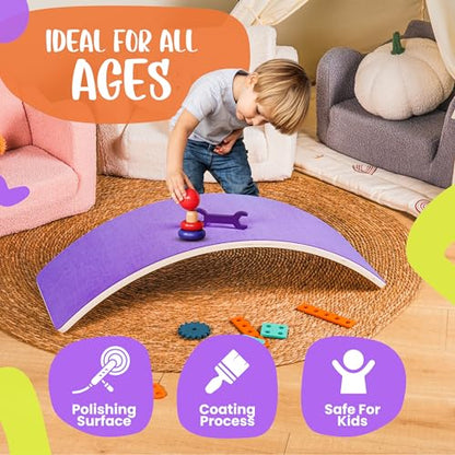 Ultimate Wooden Wobble Balance Board for Kids by bagacootha – Wooden Toddler Toys & Kids Rocker for Endless Play & Imagination | 32" Wobble Balance Board with Felt Base. - color: Purple