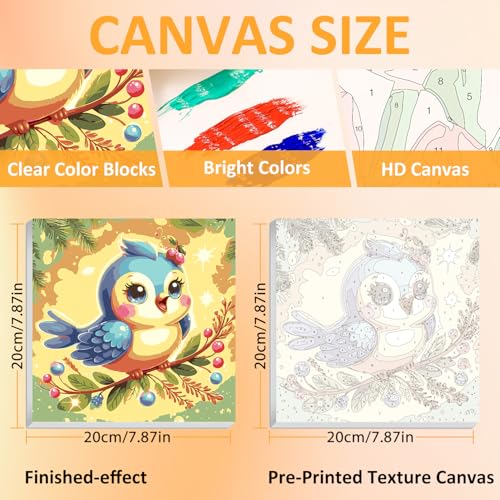 Bird Paint by Numbers Kit for Kids, 8x8 inch | DIY Paint by Numbers for Kids, Ages 4-8-12, with Frame, Wooden Easel, Gifts Box, Fun and Relaxing,Home Wall Decor - color: Bird