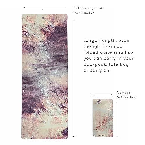 Travel Yoga Mat 1.5mm | Foldable, Lightweight Mat | Use for Travel, Backpacking, Yoga Retreat, Outdoors, Gym, Pilates, Machine Washable, Eco-Friendly - color: Pink