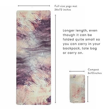 Travel Yoga Mat 1.5mm | Foldable, Lightweight Mat | Use for Travel, Backpacking, Yoga Retreat, Outdoors, Gym, Pilates, Machine Washable, Eco-Friendly - color: Pink