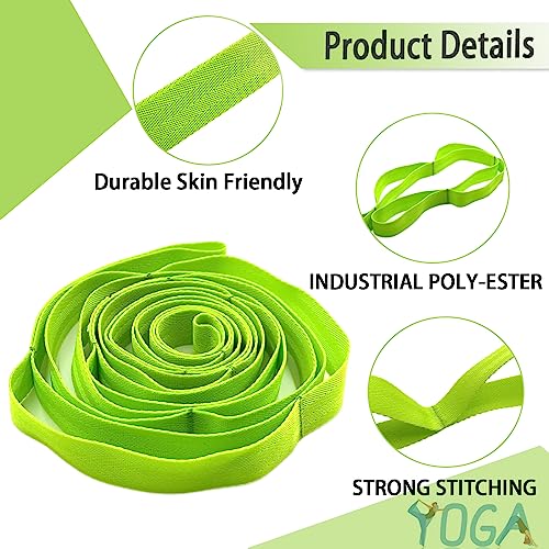 Stretching Strap Yoga Strap with Loops for Physical Therapy, Non-Elastic - color: Green