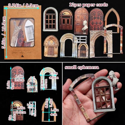 CATaireen Vintage Junk Journal Decoupage Elements Paper Card Pre Cut Cardstock Chipboard Small Embellishments Art Aesthetic Scrapbook Cutout DIY Supplies Kit Ephemera Pack for Adults (Door)