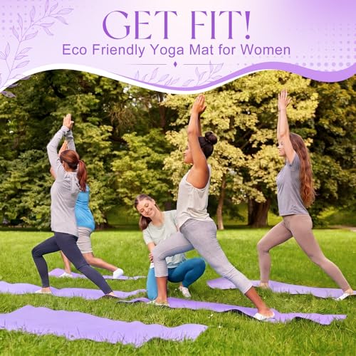 Funtery 3 mm Thin Yoga Mats Bulk, 68 x 24 Inches Lightweight PVC Exercise Mats Non Slip Workout Fitness Pads for Yoga Pilates Stretching Classes Gym Home Studio - color: Violet Haze