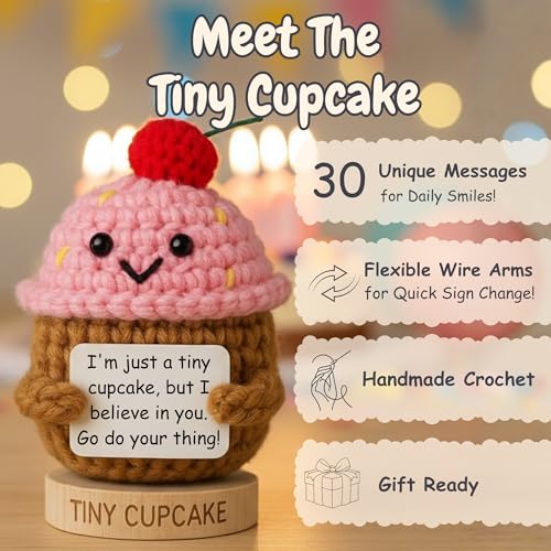 Emotional Support Gifts for Women - Positive Crochet Cupcake W/ 30 Uplifting Affirmation Cards | Birthday Gift for Women Friendship, Best Friend, Bestie, Teen Girls, Classmates, Daughter Birthday - color: Cupcake