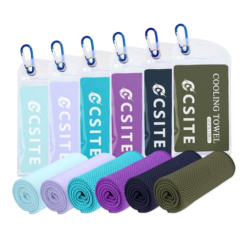 CSITE 6 Pack Cooling Towels (47"x12") for Neck and Face, Ice Towel for Hot Weather, Soft Breathable Chilly Gym Towels, Microfiber Towel for Work Out, Yoga, Running, Camping & More Activities - color: Macaron Blue/Lake Blue/Purple/Macaron Purple/Military G