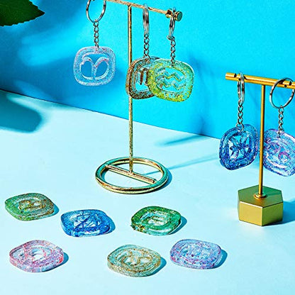 3 Pieces Zodiac Signs Keychain Resin Molds Silicone with Hole Constellation Sign Pendant Silicone Epoxy UV Resin Mold for DIY Keychain Pendant Jewelry Making, 8 Colors Holographic Glitter Sequins